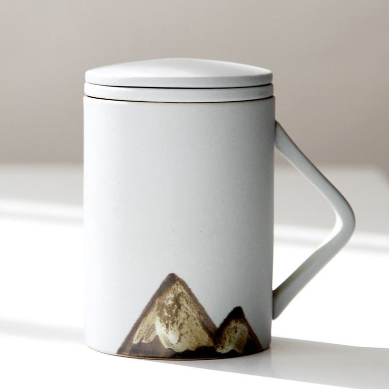 Hand-painted Mug Wooden Handle  Tea Cup With Lid Filter 480ml - acacuss