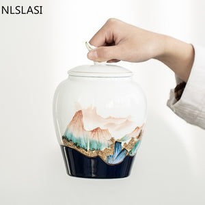 Hand-painted Sealed Ceramics Tea Caddy Household Dried Fruit Snacks Storage Tank Travel Tea Boxes Oolong Tieguanyin Containers acacuss