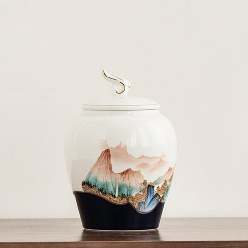 Hand-painted Sealed Ceramics Tea Caddy Household Dried Fruit Snacks Storage Tank Travel Tea Boxes Oolong Tieguanyin Containers acacuss