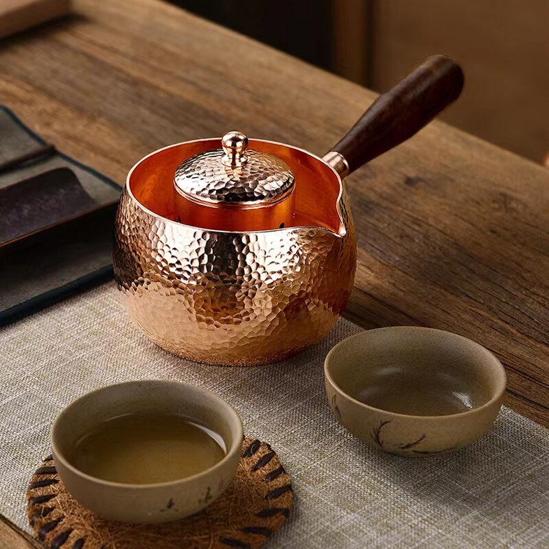 Handcraft Pure Copper Teapot Kettle Coffee Tea Pot with Handle Water Boiler Hammer Pattern Drinkware acacuss