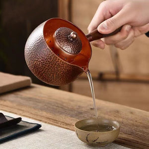 Handcraft Pure Copper Teapot Kettle Coffee Tea Pot with Handle Water Boiler Hammer Pattern Drinkware acacuss