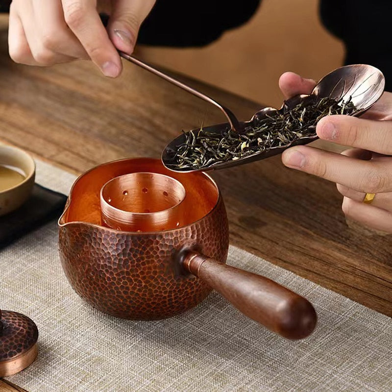 Handcraft Pure Copper Teapot Kettle Coffee Tea Pot with Handle Water Boiler Hammer Pattern Drinkware acacuss