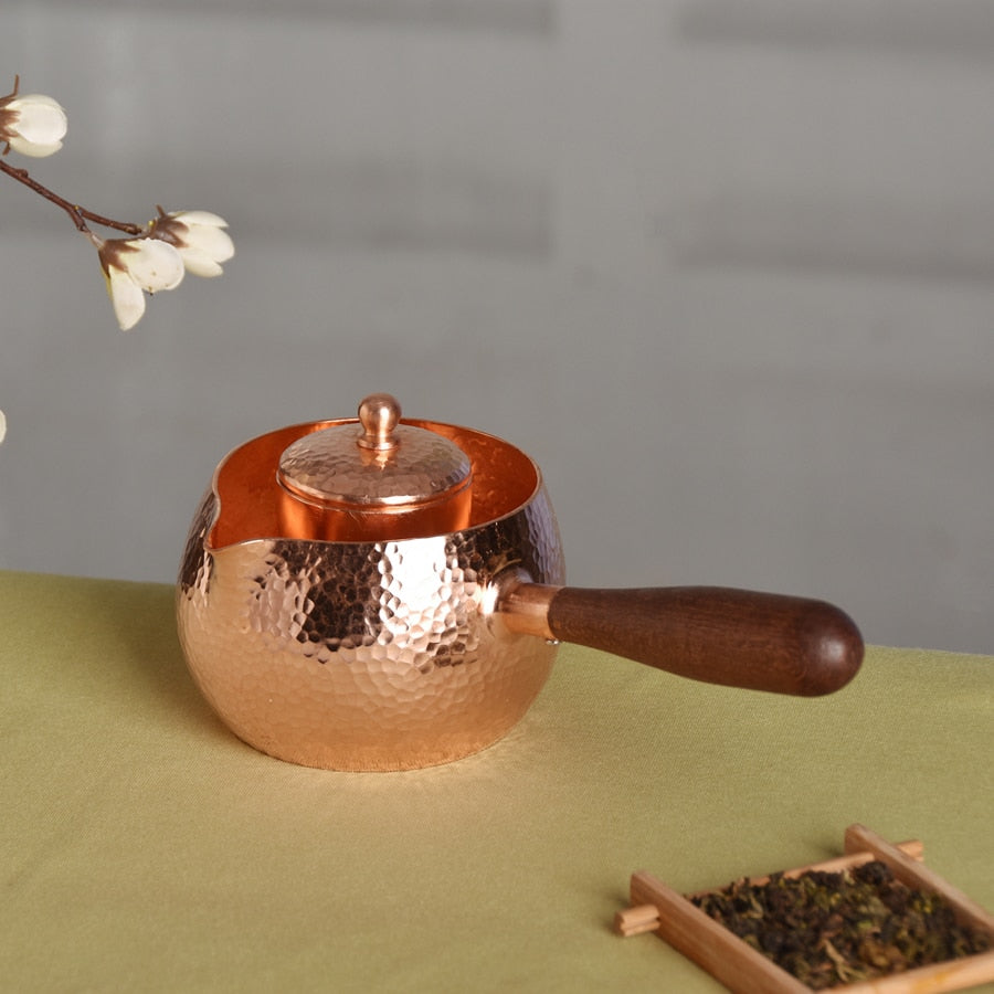Handcraft Pure Copper Teapot Kettle Coffee Tea Pot with Handle Water Boiler Hammer Pattern Drinkware acacuss
