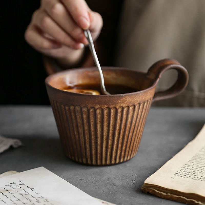 Handmade Ceramic Coffee Mug Retro Style Pottery Cups 320ml Milk Oat Breakfast Cup Heat Resistant Creative Gift for Friends acacuss