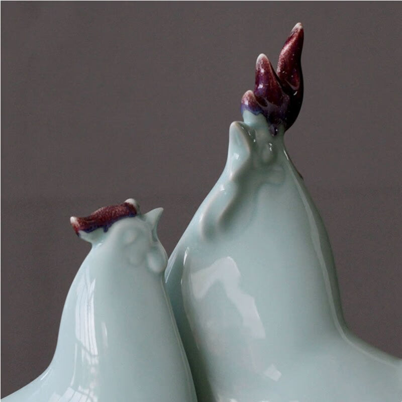 Handmade Ceramic Crafts Porcelain Chicken Rooster Chick Simulation Animal Sculpture Decorative Figurines Decoration Accessories acacuss