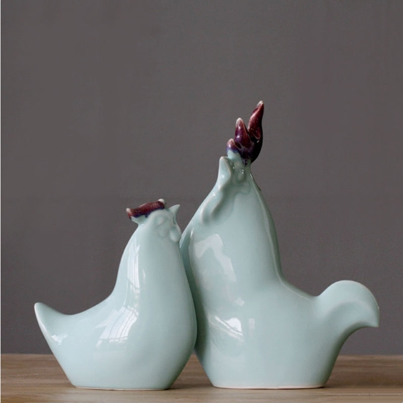 Handmade Ceramic Crafts Porcelain Chicken Rooster Chick Simulation Animal Sculpture Decorative Figurines Decoration Accessories acacuss