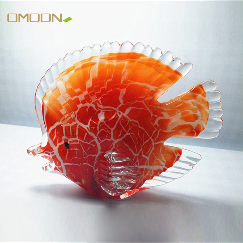 Handmade Colored Glass Fish Animal Ornament Glass Figurine Mediterranean Art Favor Crafts Red Glass Figurines Home Decoration acacuss