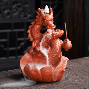 Handmade Dragon Ceramic   Waterfall Backflow Smoke Incense Burner Living Room Decor Incense Holder Feng Shui Decoration - acacuss