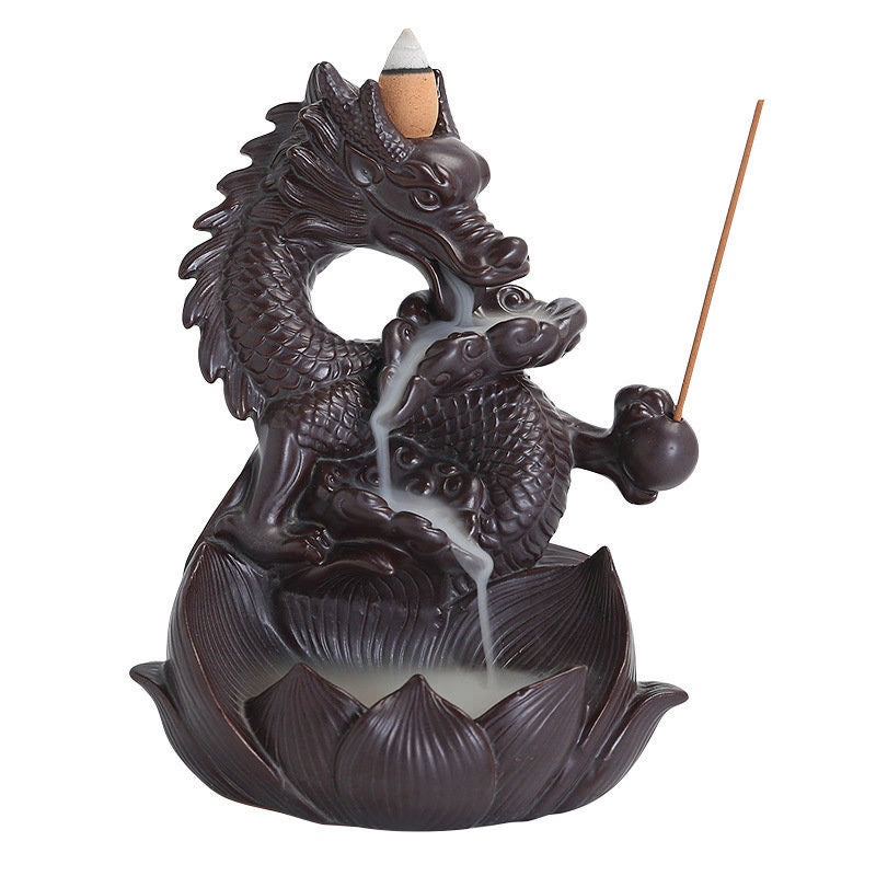 Handmade Dragon Ceramic   Waterfall Backflow Smoke Incense Burner Living Room Decor Incense Holder Feng Shui Decoration - acacuss