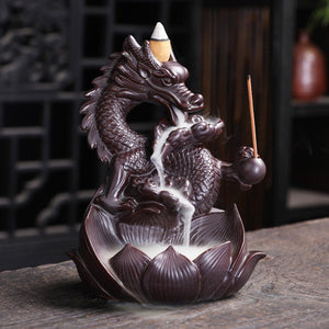 Handmade Dragon Ceramic   Waterfall Backflow Smoke Incense Burner Living Room Decor Incense Holder Feng Shui Decoration - acacuss
