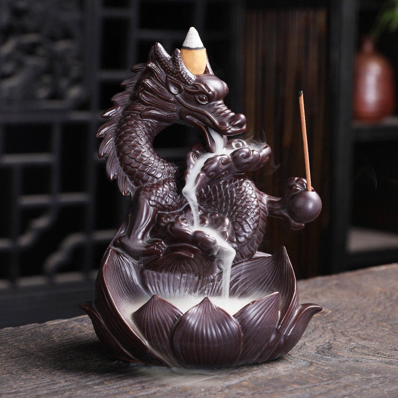 Handmade Dragon Ceramic   Waterfall Backflow Smoke Incense Burner Living Room Decor Incense Holder Feng Shui Decoration - acacuss