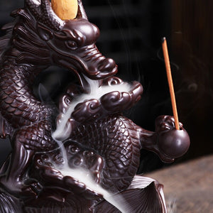Handmade Dragon Ceramic   Waterfall Backflow Smoke Incense Burner Living Room Decor Incense Holder Feng Shui Decoration - acacuss