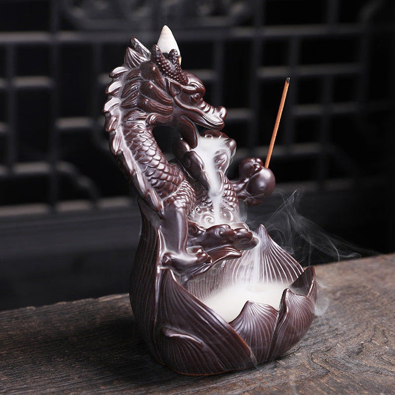 Handmade Dragon Ceramic   Waterfall Backflow Smoke Incense Burner Living Room Decor Incense Holder Feng Shui Decoration - acacuss