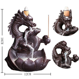 Handmade Dragon Ceramic   Waterfall Backflow Smoke Incense Burner Living Room Decor Incense Holder Feng Shui Decoration - acacuss