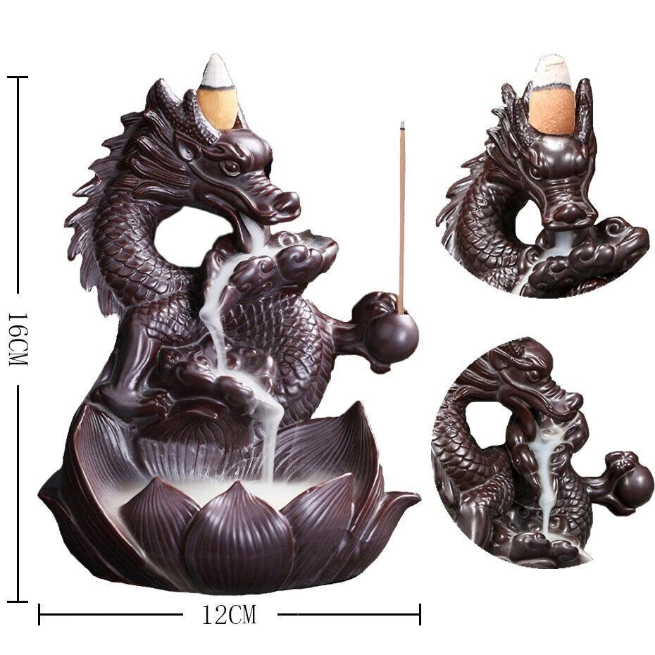 Handmade Dragon Ceramic   Waterfall Backflow Smoke Incense Burner Living Room Decor Incense Holder Feng Shui Decoration - acacuss