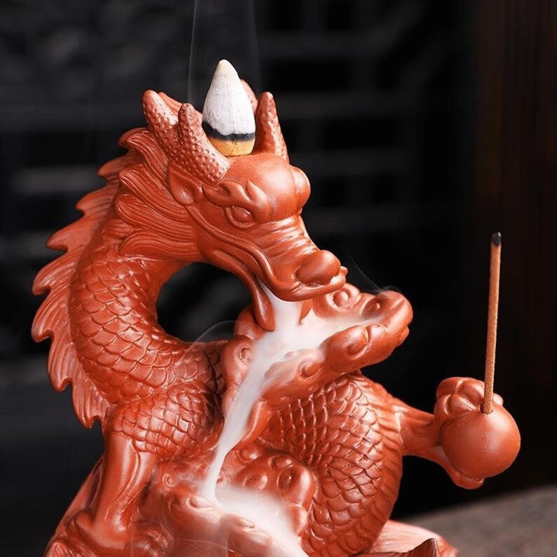 Handmade Dragon Ceramic   Waterfall Backflow Smoke Incense Burner Living Room Decor Incense Holder Feng Shui Decoration - acacuss