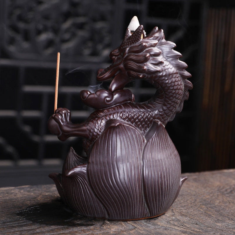 Handmade Dragon Ceramic   Waterfall Backflow Smoke Incense Burner Living Room Decor Incense Holder Feng Shui Decoration - acacuss