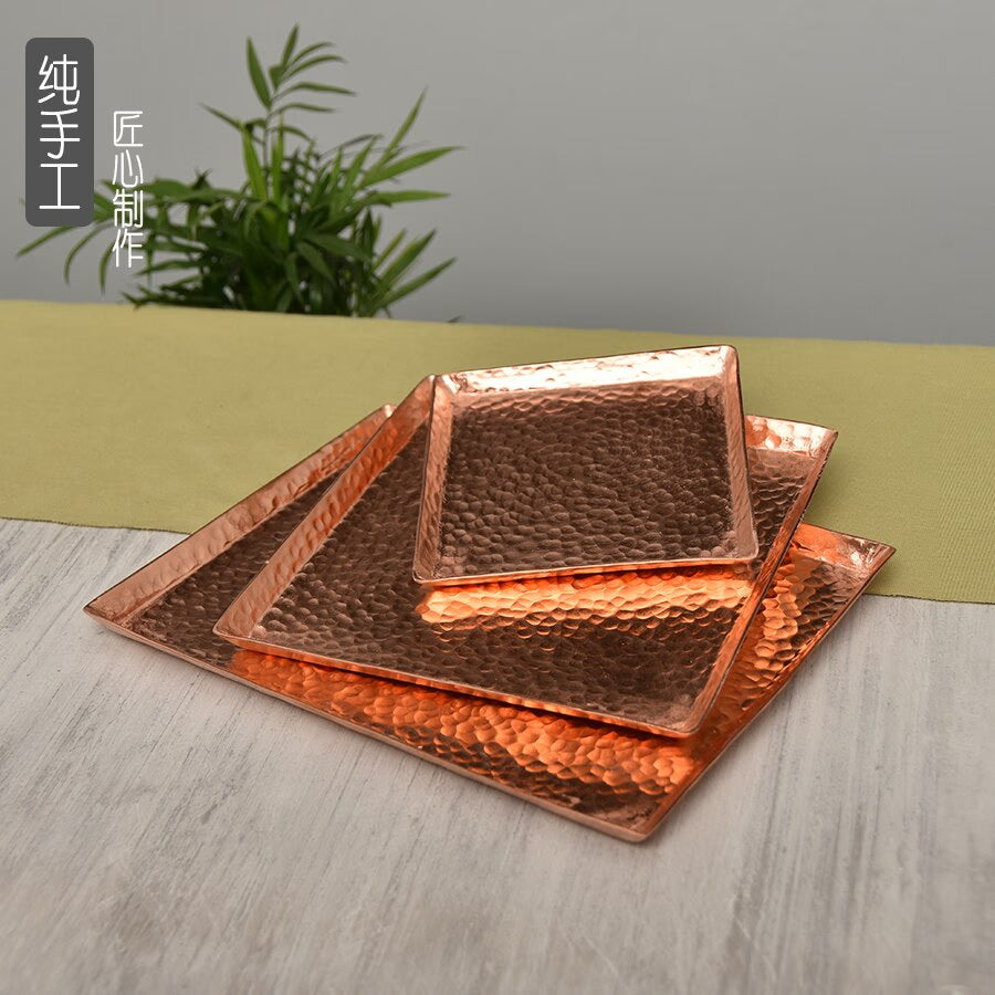 Handmade Pure Copper Tea Tray Teapot Teacup Tea Ceremony Accessories Rectangular Dry Bubble Table Kung Fu Tea Set Accessories acacuss