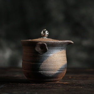 Handmade Retro Teapot With Wood-Fired Lidding Bowl, Ceramic Kung Fu Pu'Er Single Pot Tea Maker - acacuss