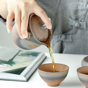 Handmade Retro Teapot With Wood-Fired Lidding Bowl, Ceramic Kung Fu Pu'Er Single Pot Tea Maker - acacuss