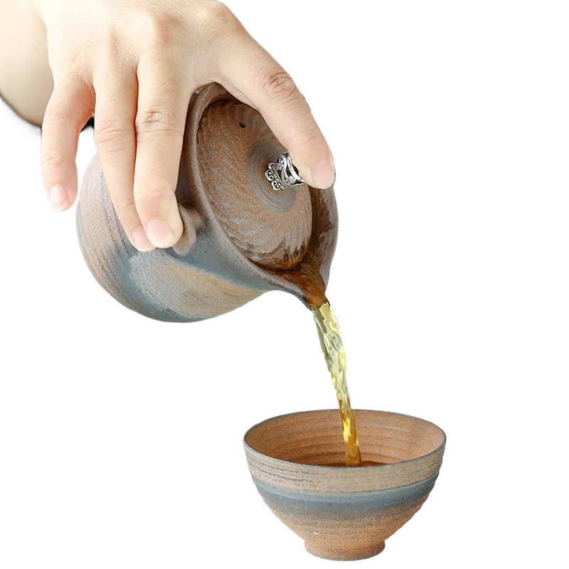 Handmade Retro Teapot With Wood-Fired Lidding Bowl, Ceramic Kung Fu Pu'Er Single Pot Tea Maker - acacuss