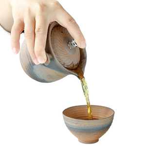 Handmade Retro Teapot With Wood-Fired Lidding Bowl, Ceramic Kung Fu Pu'Er Single Pot Tea Maker - acacuss