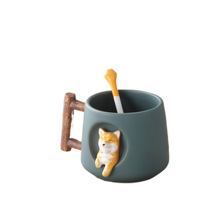 ACACUSS Handmade Shiba Inu Dog Lovers Large MUG For Coffee and Tea - Ceramic Personality Cute Shiba inu Mug With lid and spoon - ACACUSS