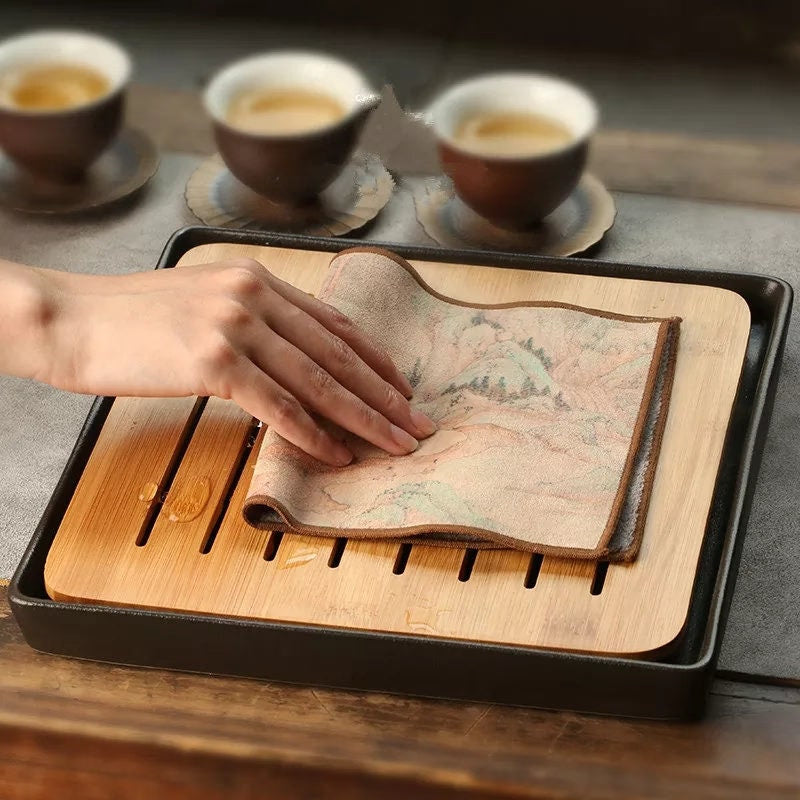 ACACUSS Handmade Suede Tea Towel Zen Table And Tea Cloth Cotton Linen Cloth Towel  Absorbent Creative Embroidery Tea Ceremony Accessories - ACACUSS