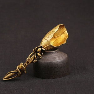 ACACUSS Handmade Tea spoon Pure brass lotus leaf tea shovel | Tea Ceremony Accessories | Vintage Tea Shovel - ACACUSS