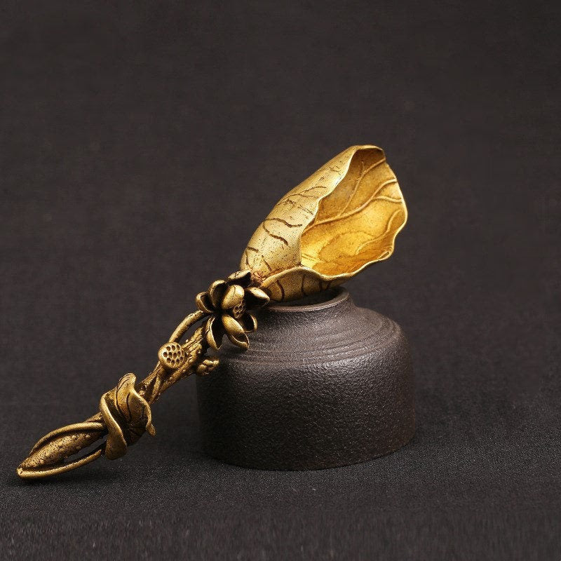 ACACUSS Handmade Tea spoon Pure brass lotus leaf tea shovel | Tea Ceremony Accessories | Vintage Tea Shovel - ACACUSS