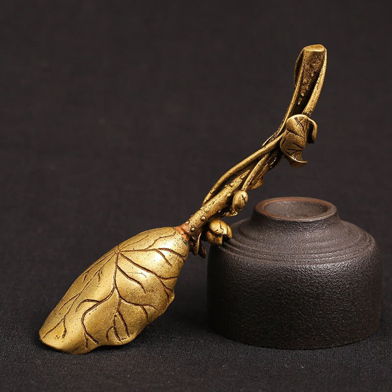 ACACUSS Handmade Tea spoon Pure brass lotus leaf tea shovel | Tea Ceremony Accessories | Vintage Tea Shovel - ACACUSS
