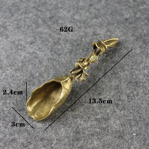 ACACUSS Handmade Tea spoon Pure brass lotus leaf tea shovel | Tea Ceremony Accessories | Vintage Tea Shovel - ACACUSS