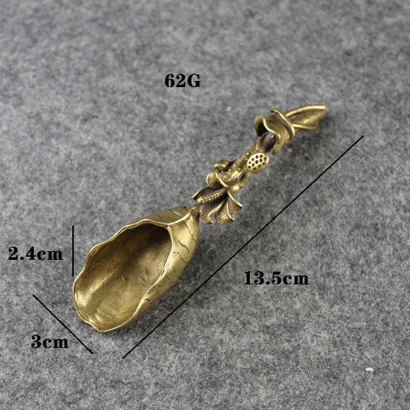 ACACUSS Handmade Tea spoon Pure brass lotus leaf tea shovel | Tea Ceremony Accessories | Vintage Tea Shovel - ACACUSS