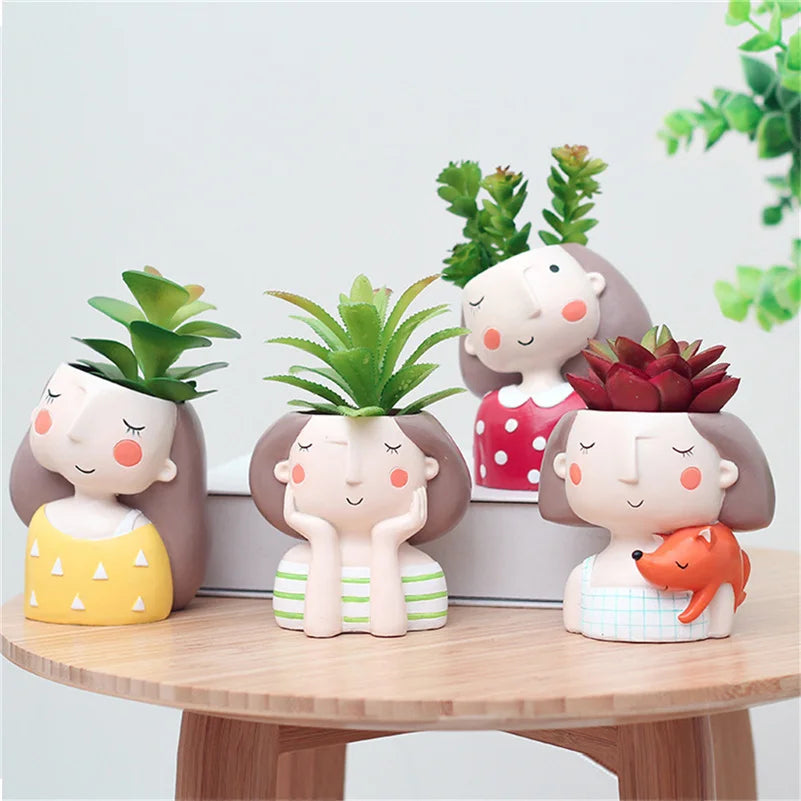 cute flower pots for succulents Succulents Planters Flower Pots Cactus Plant Pot Lovely Girl Head Bonsai Planter Pots Ornaments with Drainage Hole Table Decor