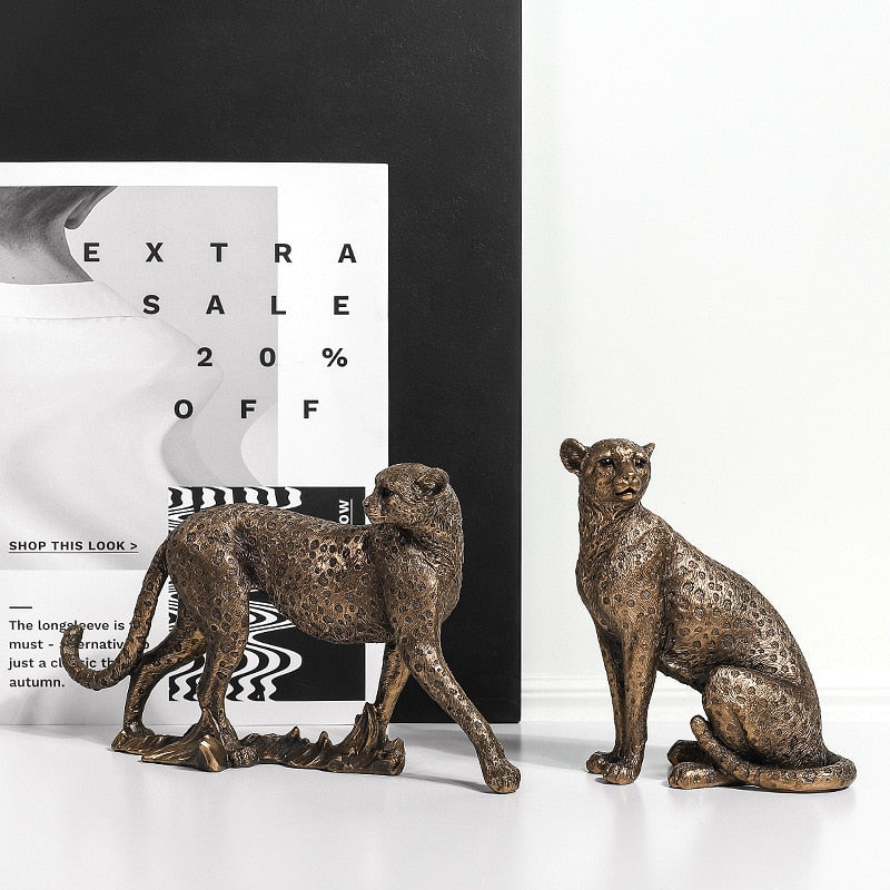 Leopard Statue Cheetah Figurine Brass que Lifelike Handmade Animal