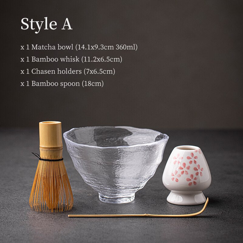 Heat-Resistant Glass Matcha Set with Bamboo Whisk and Chasen Holders acacuss