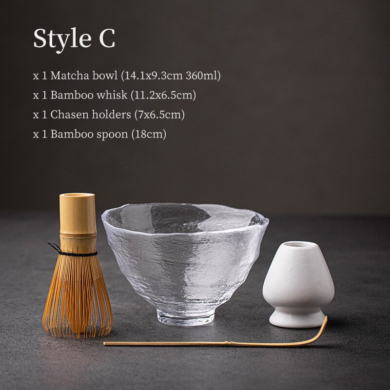 Heat-Resistant Glass Matcha Set with Bamboo Whisk and Chasen Holders acacuss