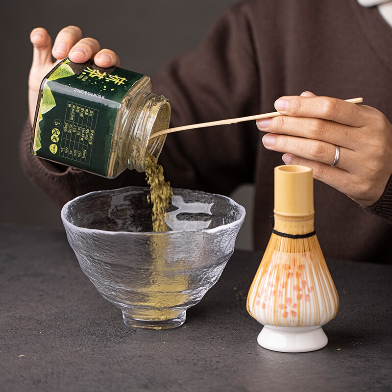 Heat-Resistant Glass Matcha Set with Bamboo Whisk and Chasen Holders acacuss