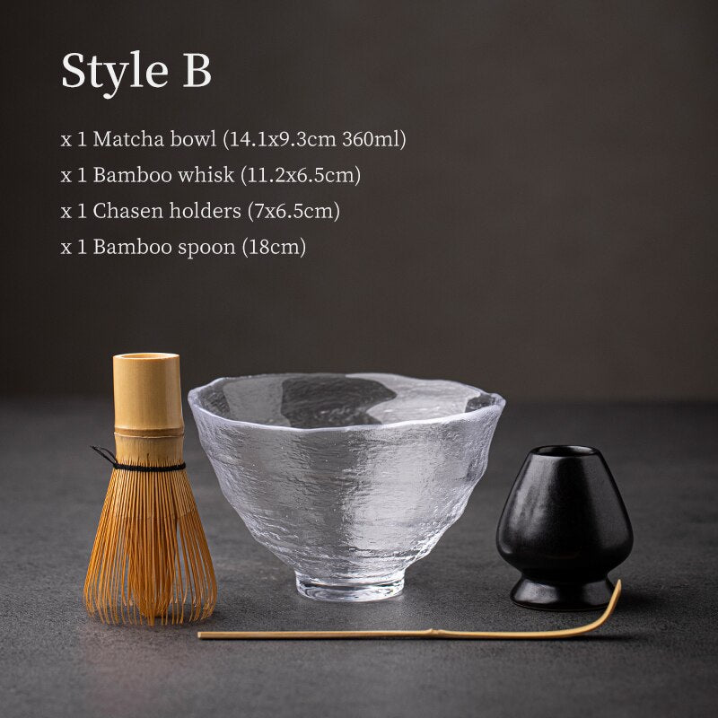 Heat-Resistant Glass Matcha Set with Bamboo Whisk and Chasen Holders acacuss