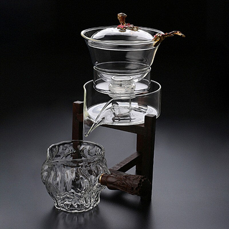 Heat-resistant glass tea set magnetic water diversion rotating cover bowl semi-automatic tea maker lazy teapot Kungfu tea set acacuss