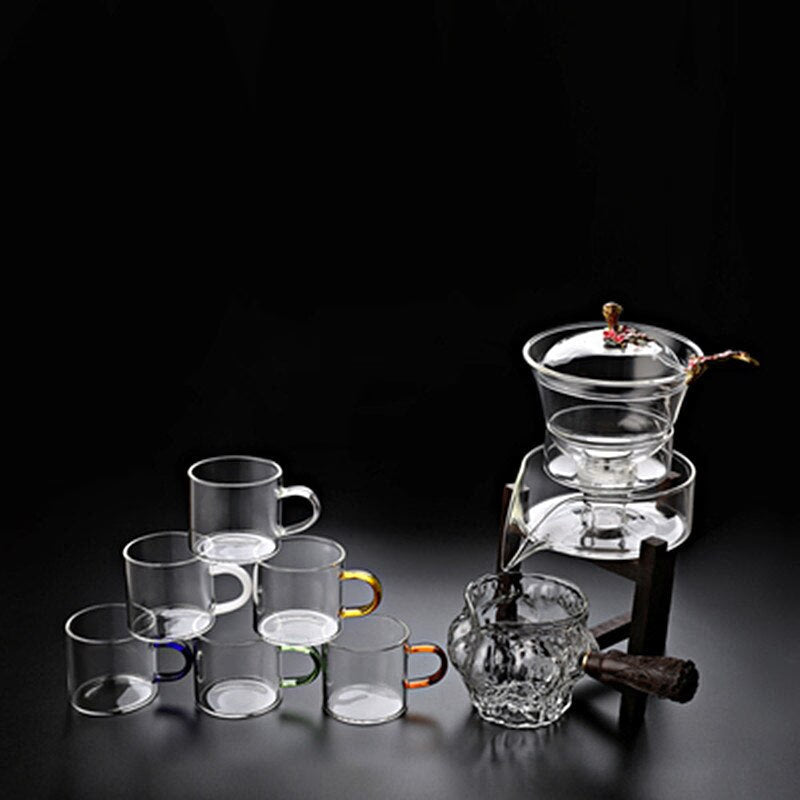 Heat-resistant glass tea set magnetic water diversion rotating cover bowl semi-automatic tea maker lazy teapot Kungfu tea set acacuss