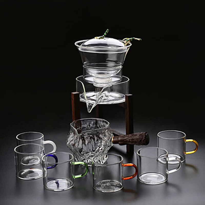 Heat-resistant glass tea set magnetic water diversion rotating cover bowl semi-automatic tea maker lazy teapot Kungfu tea set acacuss