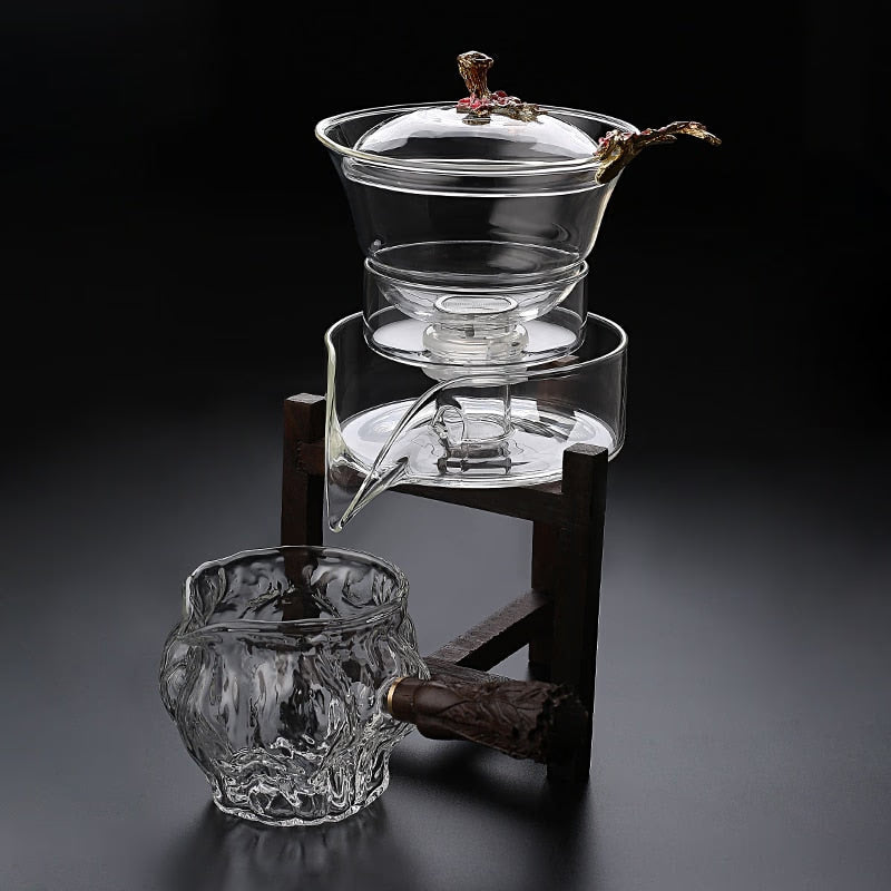 Heat-resistant glass tea set magnetic water diversion rotating cover bowl semi-automatic tea maker lazy teapot Kungfu tea set acacuss