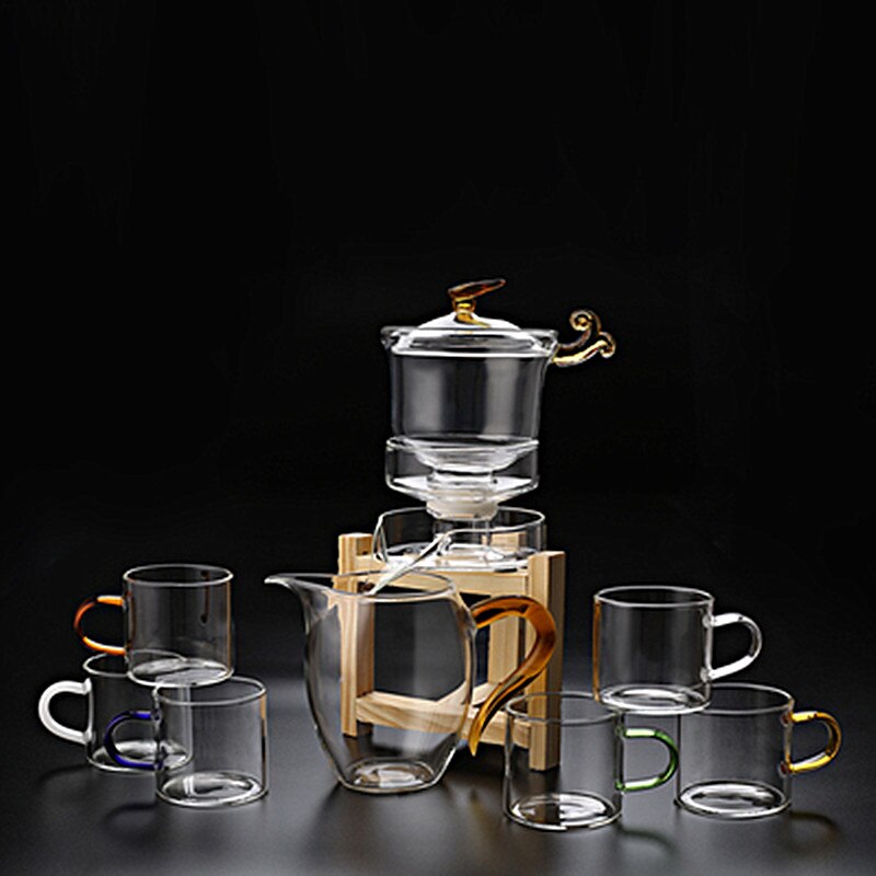 Heat-resistant glass tea set magnetic water diversion rotating cover bowl semi-automatic tea maker lazy teapot Kungfu tea set acacuss