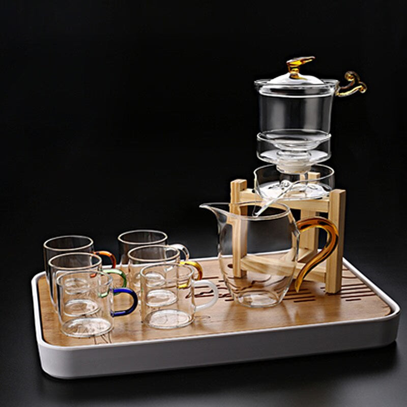 Heat-resistant glass tea set magnetic water diversion rotating cover bowl semi-automatic tea maker lazy teapot Kungfu tea set acacuss