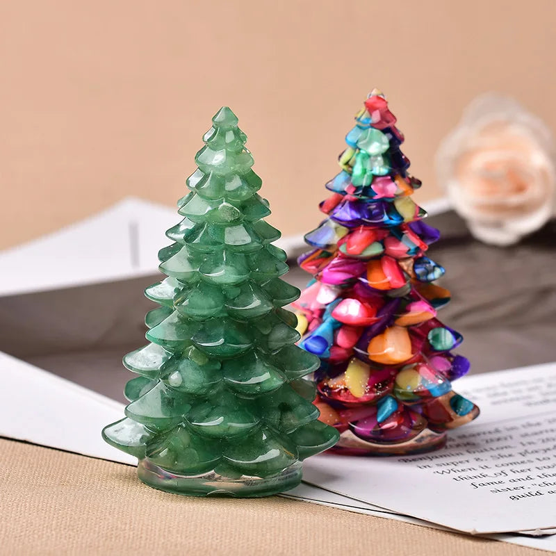 Resin Natural Gemstone Luck Tree Handmade Ornaments Christmas Trees Silicone Home Decoration Crafts Figurine Holiday Gift