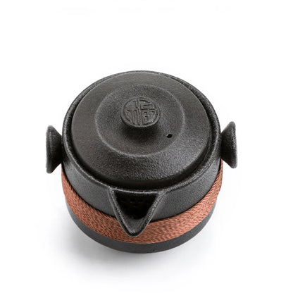 High grade Black Pottery 1 Pot 2 Cups Tea Sets Portable Travel Home Office Cups Ceramic Tea Coffee Container With Bag