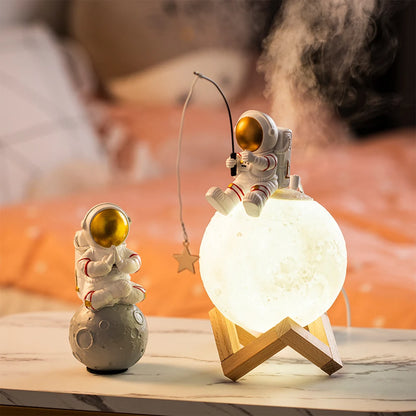 Moon Air Humidifier Astronaut Statue Home Decor Resin Space Man Miniature Figurines LED Night Light Humidificador easter Gift