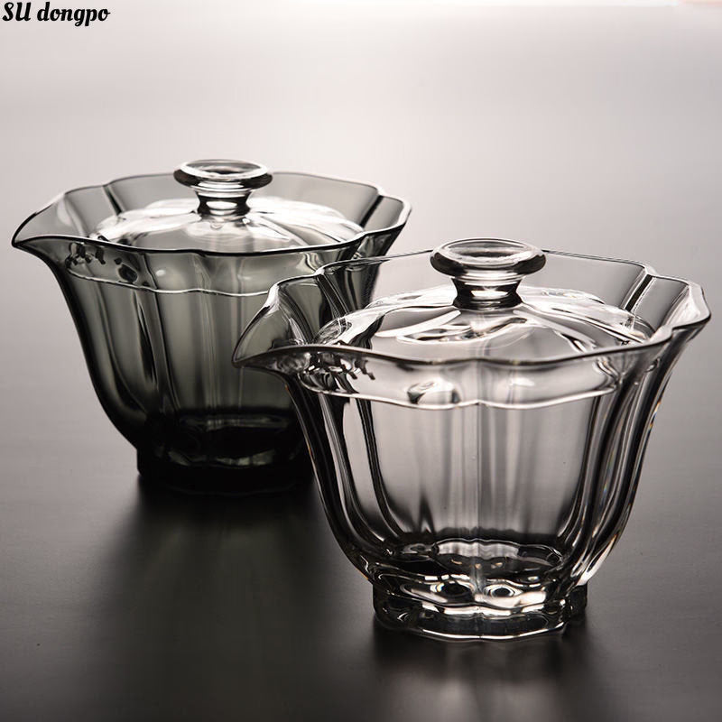 High End Baicai Glass Gaiwan Tea Cup with Filter Scald Proof Tea Cup Hand Holding Teapot High Quality Chinese Kung Fu Tea Set acacuss
