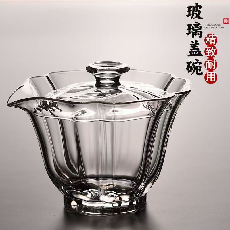 High End Baicai Glass Gaiwan Tea Cup with Filter Scald Proof Tea Cup Hand Holding Teapot High Quality Chinese Kung Fu Tea Set acacuss